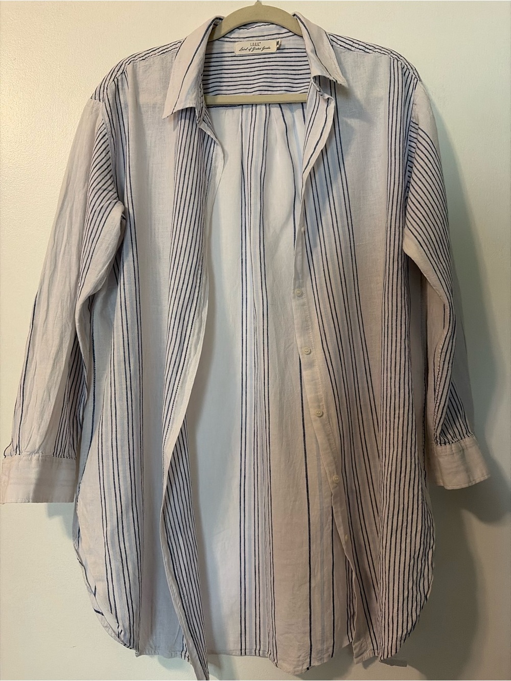 H&M White and Navy Striped Button-Down oversized Shirt / summer cover up
